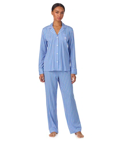 Ralph Lauren Women's Long-sleeve Top And Pajama Pants, 2-piece Set In Blue