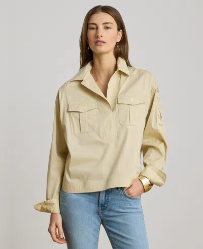Ralph Lauren Lace-up-trim Cotton-blend Cropped Shirt In Canyon Sand In Pink