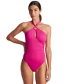 Ralph Lauren Ring Over The Shoulder Tummy Control One Piece Swimsuit In Pink