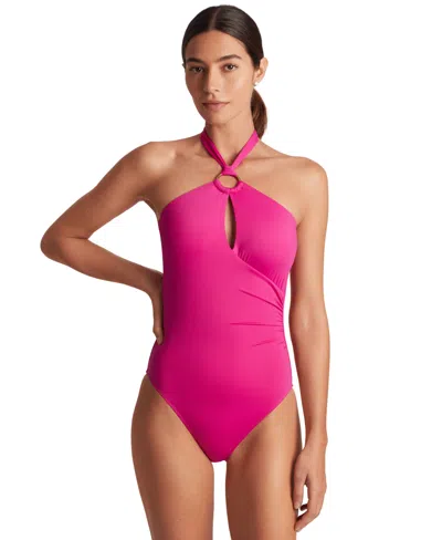 Ralph Lauren Women's Macrame-ring High-neck One-piece Swimsuit In Freesia Pink