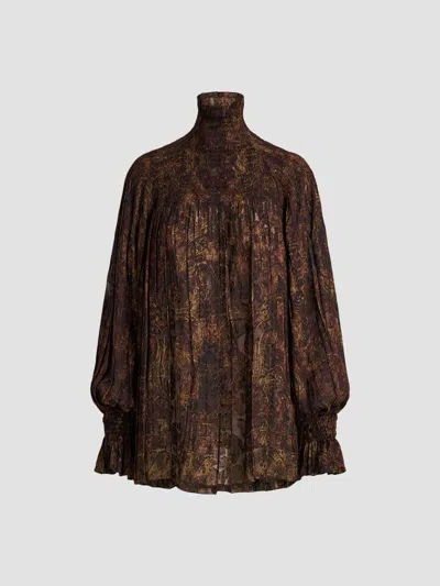 Ralph Lauren Women's Maddison Tapestry Silk Blouse In Brown