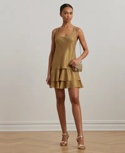 Ralph Lauren Women's Metallic Chiffon Sleeveless Shift Dress In Gold