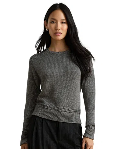 Ralph Lauren Womens Metallic Cotton Blend Crewneck Sweater In Gray