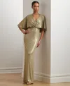 Ralph Lauren Women's Metallic Jersey Twist-front Cape Gown In Gold