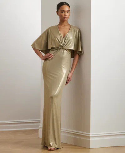 Ralph Lauren Women's Metallic Jersey Twist-front Cape Gown