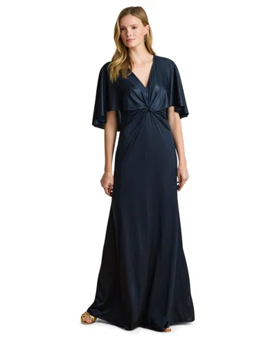 Ralph Lauren Women's Metallic Jersey Twist-front Cape Gown In Black
