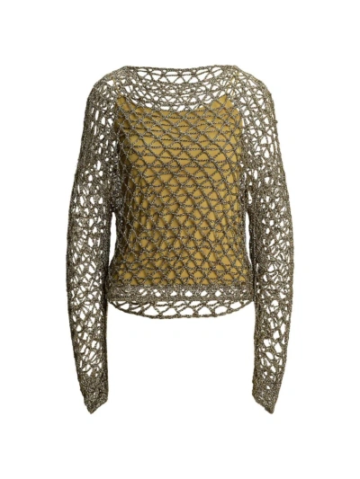 Ralph Lauren Women's Metallic Hand-crocheted Boatneck Jumper In Gold