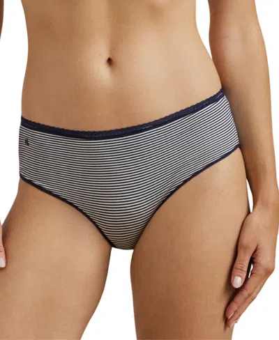 Ralph Lauren Women's Mid-rise Hipster Underwear 4l0216 In Navy,silk Wht