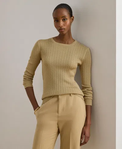 Ralph Lauren Womens Mini Cable Crewneck Sweater In Brown