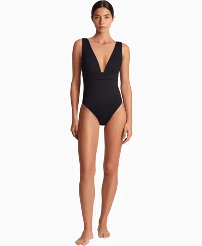 Ralph Lauren Women's Modern V-neck One-piece Swimsuit In Black
