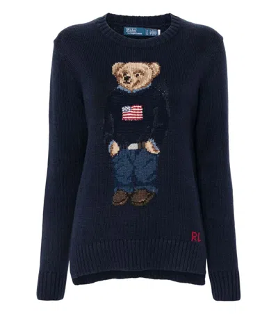 Ralph Lauren Navy Graphic Crew Neck Sweater In Navy Blue