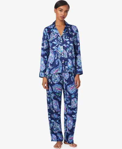 Ralph Lauren Women's Notch Collar And Long Pant Pajama Set In Blue