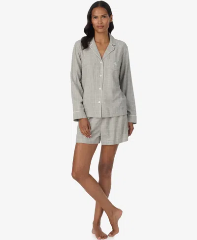 Ralph Lauren Women's Notch Collar Boxer Pajama Set In Gray