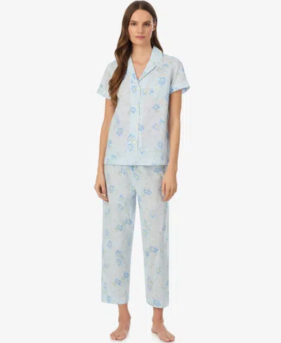 Ralph Lauren Women's Notch Collar Top And Cropped Pajama Pants, 2-piece Set In Blue