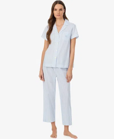 Ralph Lauren Women's Notch Collar Top And Cropped Pajama Pants, 2-piece Set In Blue