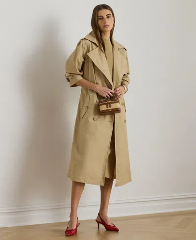 Ralph Lauren Women's Notch Lapel Long-sleeve Trench Coat In Brown