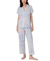 Ralph Lauren Women's Notched-collar Cropped Pajama Set In Blue Pais