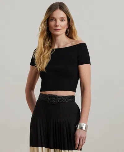 Ralph Lauren Women's Off-the-shoulder Cropped Sweater In Black
