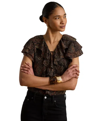 Ralph Lauren Women's Paisley Ruffle-trim Georgette Blouse In Black Multi