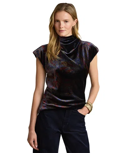 Ralph Lauren Women's Paisley-print Velvet Mockneck Blouse In Multi
