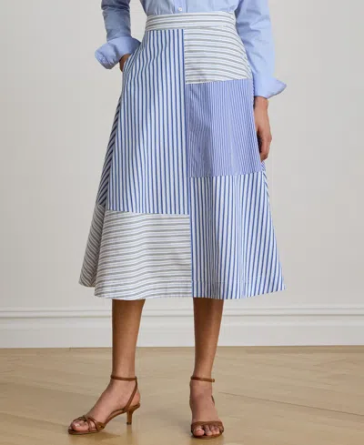 Ralph Lauren Women's Patchwork Striped Broadcloth Midi A-line Skirt In Blue