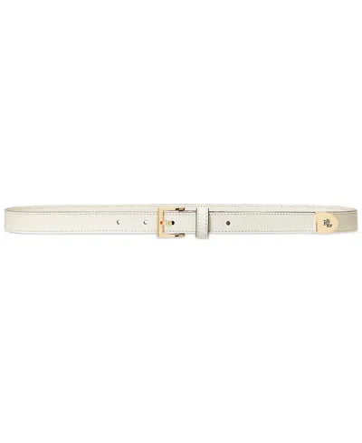 Ralph Lauren Lauren  Pebbled Leather Skinny Belt Woman Belt Off White Size Xl Bovine Leather In Sand Dune
