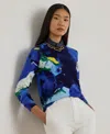 Ralph Lauren Women's Petite Abstract-motif Long-sleeve Sweater In Blue