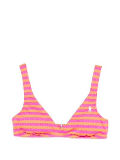 Ralph Lauren Pink V-neck Striped Bikini Top