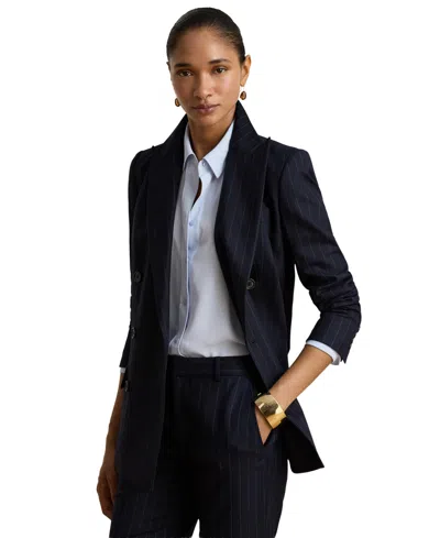 Ralph Lauren Women's Pinstripe Double-breasted Twill Blazer In Blue