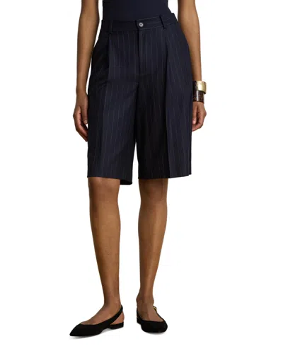 Ralph Lauren Women's Pinstripe Wool-blend Twill Bermuda Shorts, 12" Inseam In Black