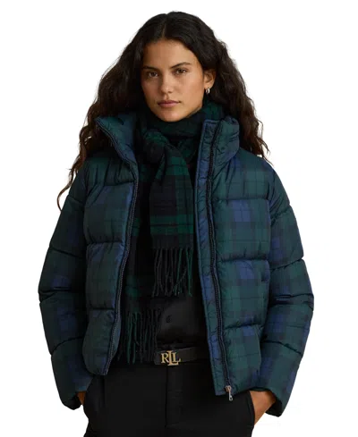 Ralph Lauren Women's Plaid Insulated Short Puffer Coat In Blue