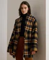 Ralph Lauren Plaid Wool-blend Shawl-collar Wrap Coat In Multi