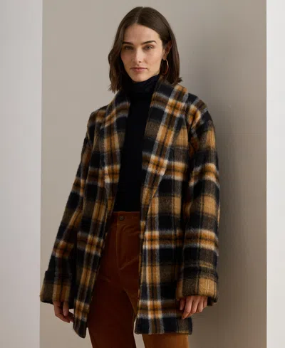RALPH LAUREN WOMEN'S PLAID SHAWL COLLAR WRAP JACKET