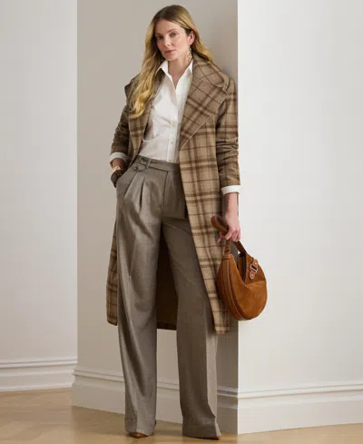 RALPH LAUREN WOMEN'S PLAID WOOL BLEND TWILL WRAP COAT