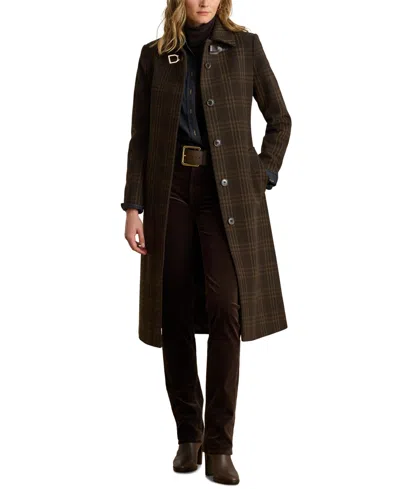 Ralph Lauren Women's Plaid Wool-blend Belted Coat, Created For Macy's In Brown