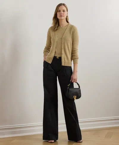 Ralph Lauren Women's Pleated Cotton Twill Wide-leg Pants In Black