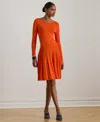 Ralph Lauren Women's Pleated Fit & Flare Boat Neck Dress In Orange