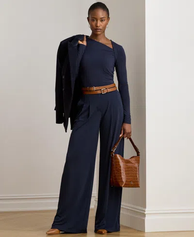 Ralph Lauren Women's Pleated Stretch Jersey Wide-leg Pants In Blue