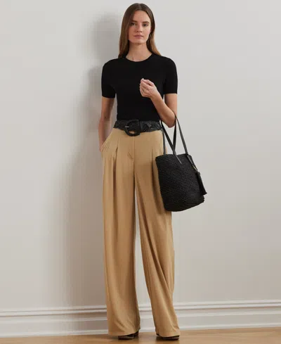 Ralph Lauren Women's Pleated Stretch Jersey Wide-leg Pants In Brown