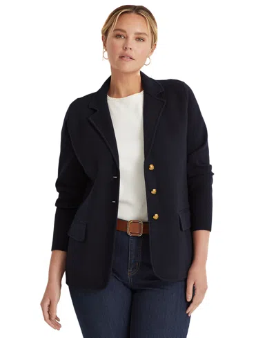 Ralph Lauren Women's Plus Size Combed Cotton Single-breasted Blazer In Blue