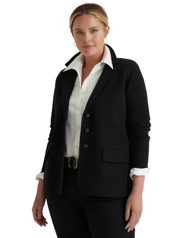 Ralph Lauren Women's Plus Size Combed Cotton Single-breasted Blazer In Polo Black
