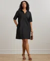 Ralph Lauren Women's Plus Size Short-sleeve Denim Cotton Shift Dress In Black