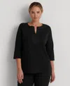 Ralph Lauren Women's Plus Size Split-neck Three-quarter Sleeve Cotton Tunic In Black