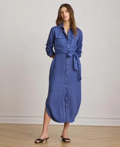 Ralph Lauren Women's Point Collar Midi Shirt Dress In Blue