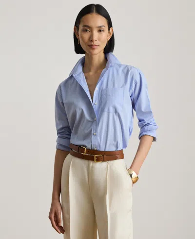 Ralph Lauren Women's Point Collar Striped Broadcloth Shirt In Blue