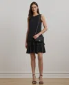 Ralph Lauren Women's Polka-dot Crinkle Georgette Shift Dress In Black,cream
