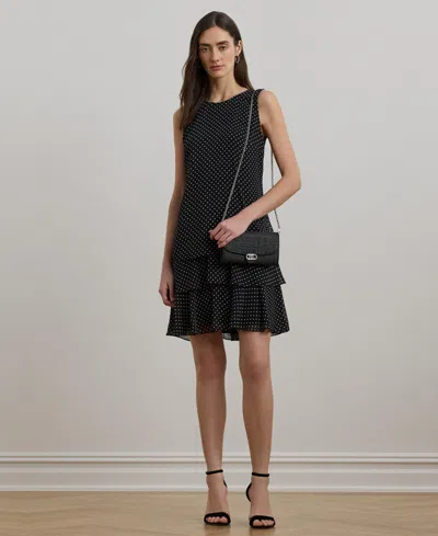 Ralph Lauren Women's Polka-dot Crinkle Georgette Shift Dress In Black,cream