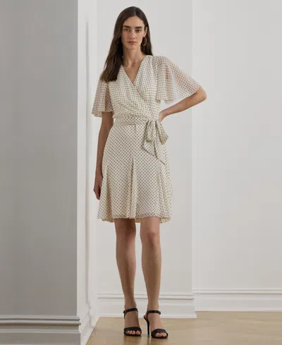 Ralph Lauren Women's Polka-dot Georgette Surplice Dress In Cream,black