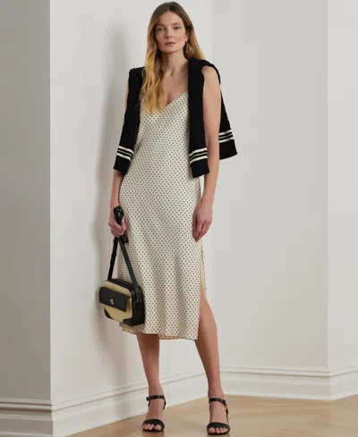 Ralph Lauren Women's Polka-dot Satin Charmeuse Slip Dress In Cream,black