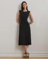 Ralph Lauren Polka-dot Twist-front Jersey Dress In Black,cream